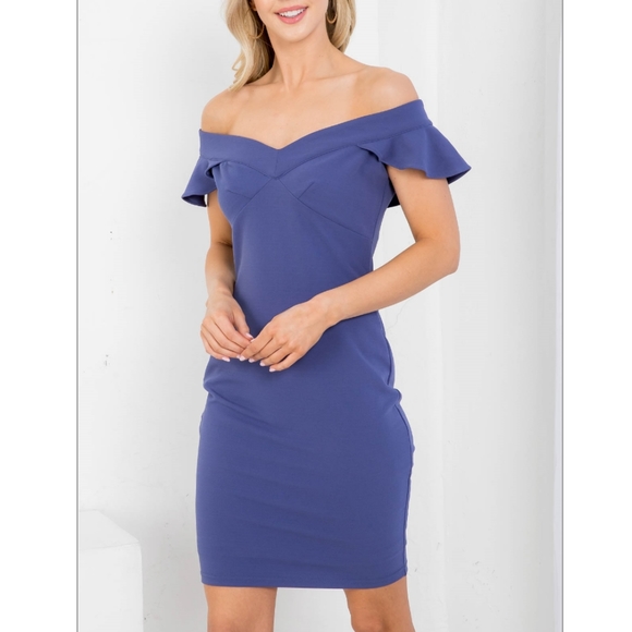 Off Shoulder Ruffle Bodycon Dress - Picture 3 of 6